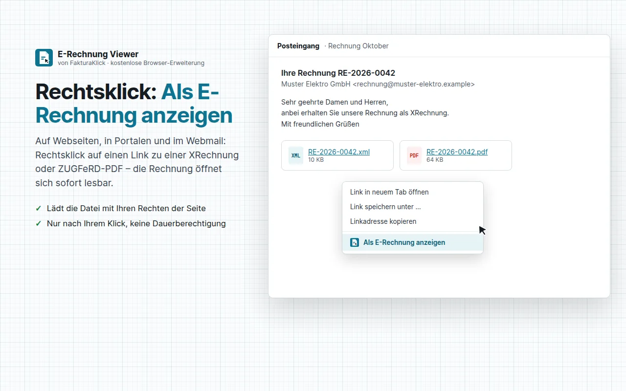 Rechtsklick auf einen Anhang: Als E-Rechnung anzeigen
